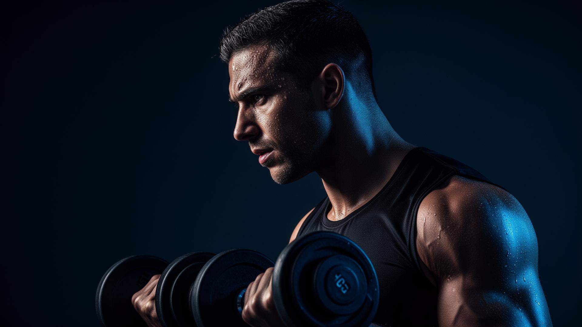 Focused athlete training with dumbbells